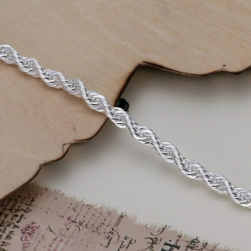 Pulsera trenzada exquisita de cadena chapada en plata 925 para hombres y mujeres, amuleto de moda, joyería de modelos simples lindos, boda sólida