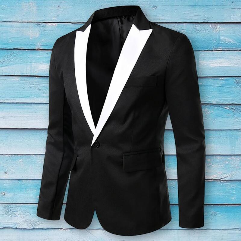 Stylish Suit Jacket Lapel Outerwear Loose Contrast Color Suit Coat  Men Blazer    Suit Coat