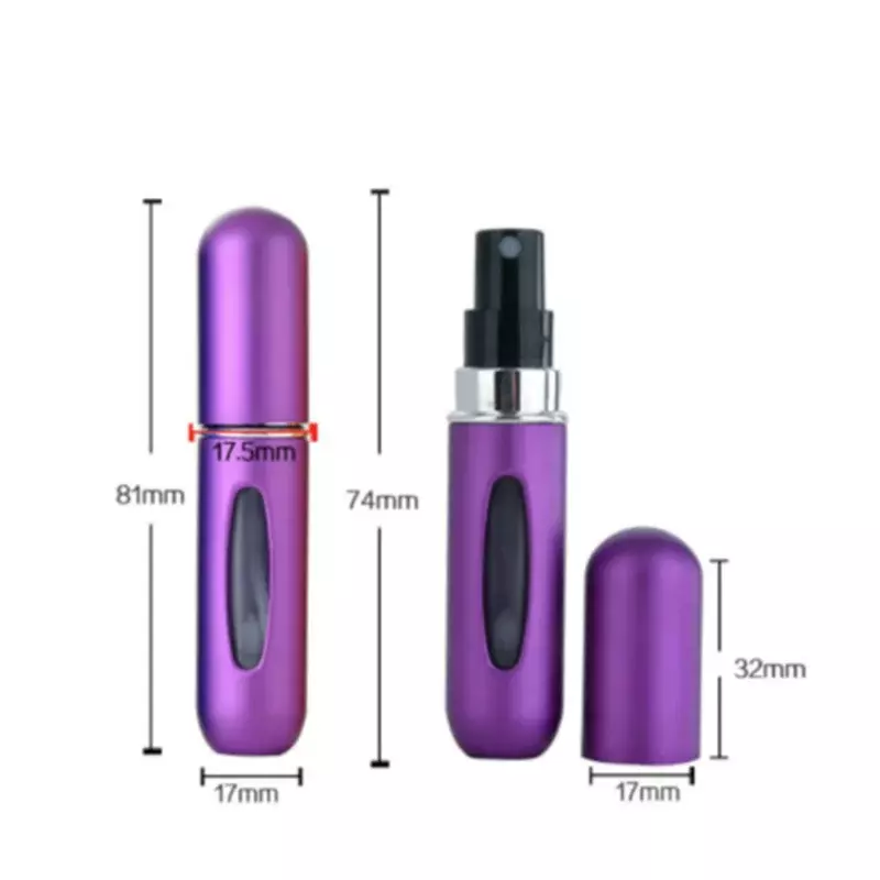 Atomizador de Perfume de viaje, contenedor de líquido portátil para cosméticos, Mini bomba de aluminio de Metal, botella vacía recargable, 5/8ML
