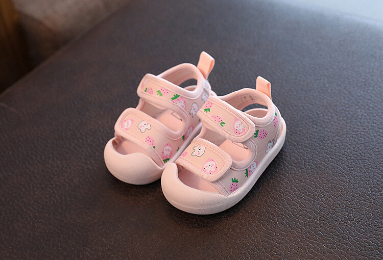 Sepatu sandal serbaguna anak perempuan, sepatu jalan dasar datar kasual bayi sol lembut lucu musim panas