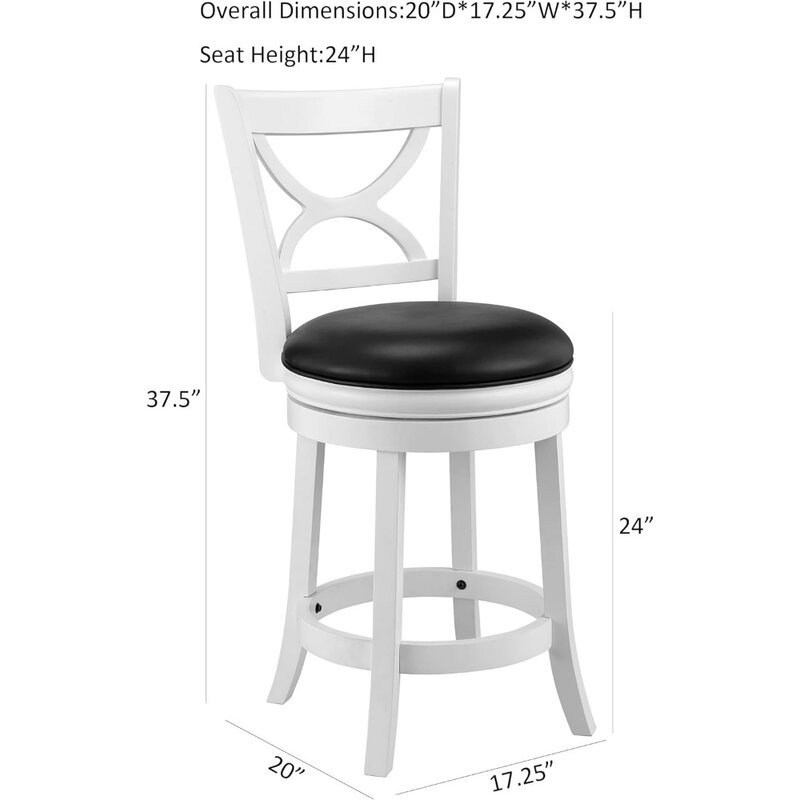 Барный стул с вращающейся стойкой, 24 дюйма, высота сиденья, белый комплект из 1