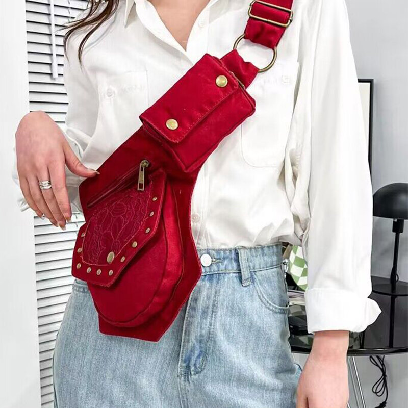 Elegante bolso de cinturón de cadera de utilidad Steampunk con remaches, Cosplay y tela impermeable diaria es