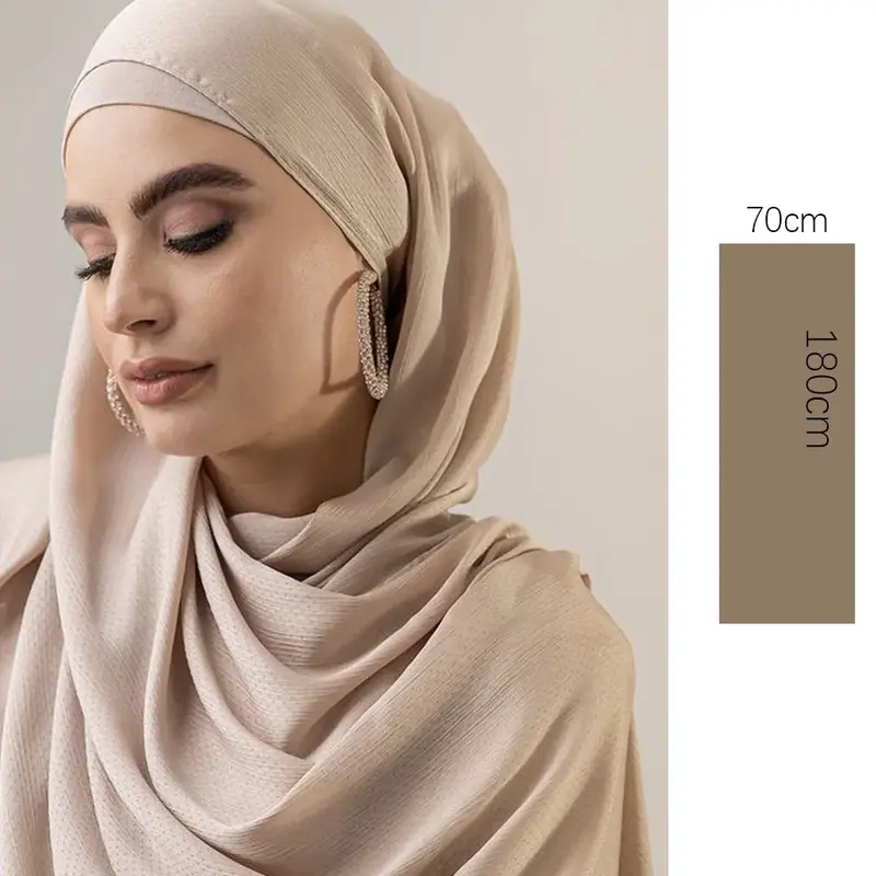 Hijab musulmán de seda satinada para mujer, pañuelo de crepé arrugado, suave, texturizado, 180x70cm