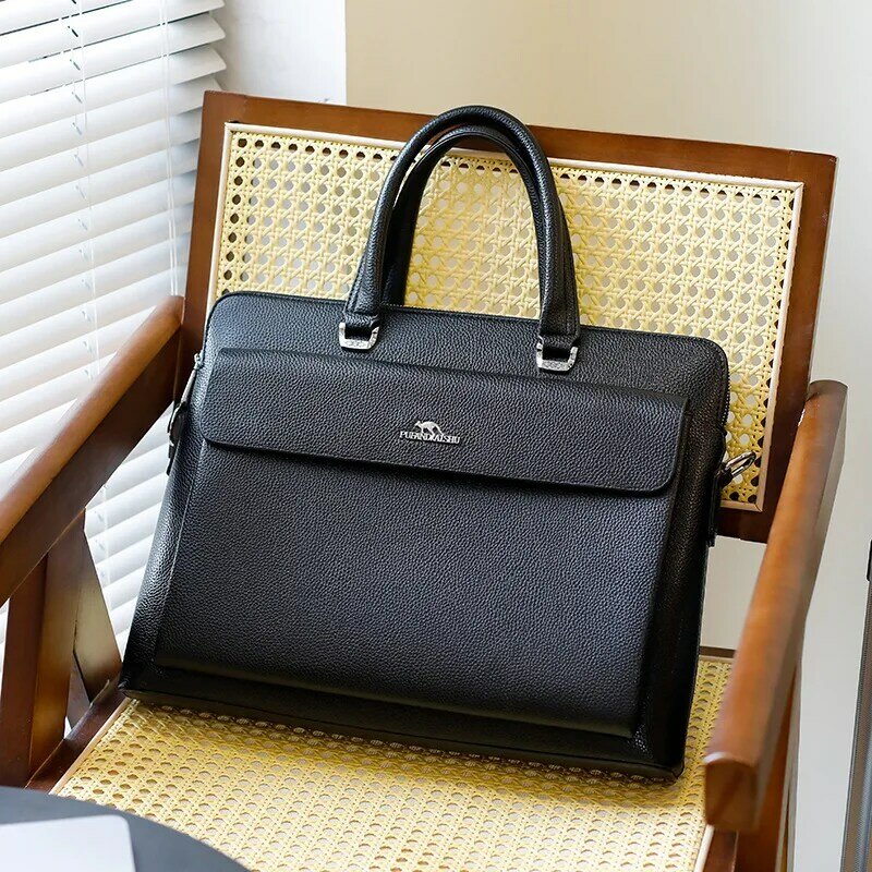 Maleta de luxo para homens Bolsa de couro de moda Messenger Bag de ombro masculino de escritório para laptop de grande capacidade