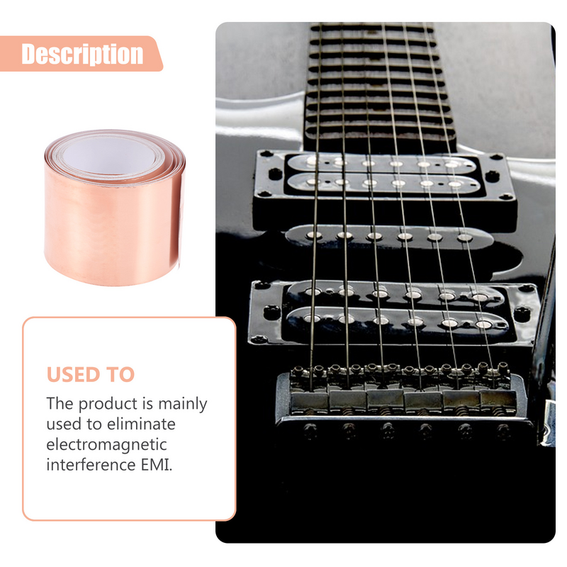 1 rotolo di nastro di schermatura del rumore del nastro in lamina di rame schermante per chitarra elettrica (oro rosa)