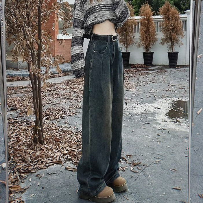جينز كلاسيكي للنساء ، خصر عالي ، أرجل واسعة ، مستقيم ، فضفاض ، حجم صغير ، غسول اللف ، ربيع جديد ، 24