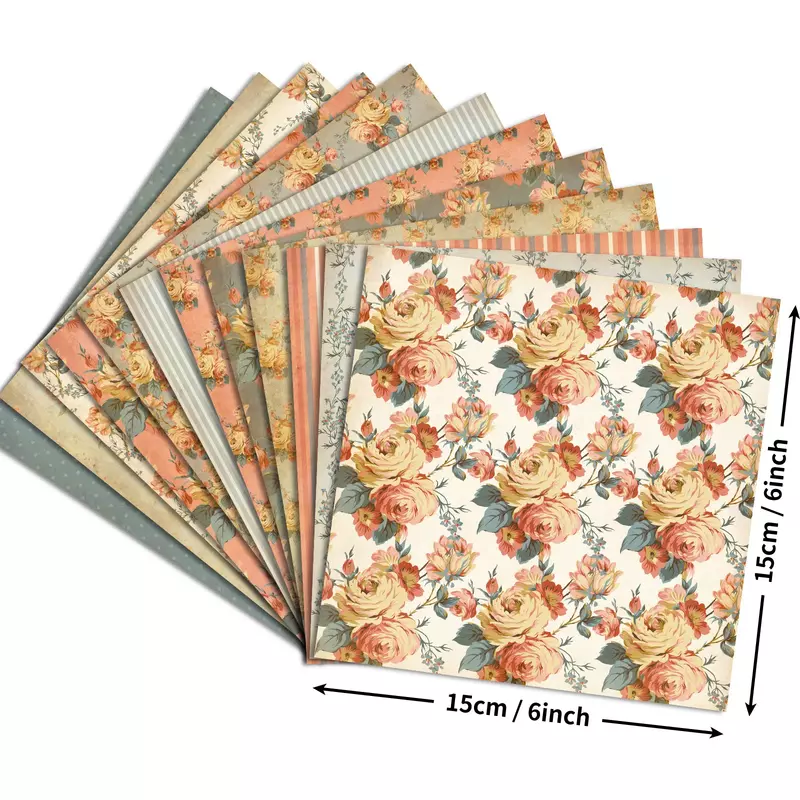 12 fogli di materiale cartaceo con motivo floreale da 15*15cm, materiale cartaceo manuale, fogli di carta per album di ritagli