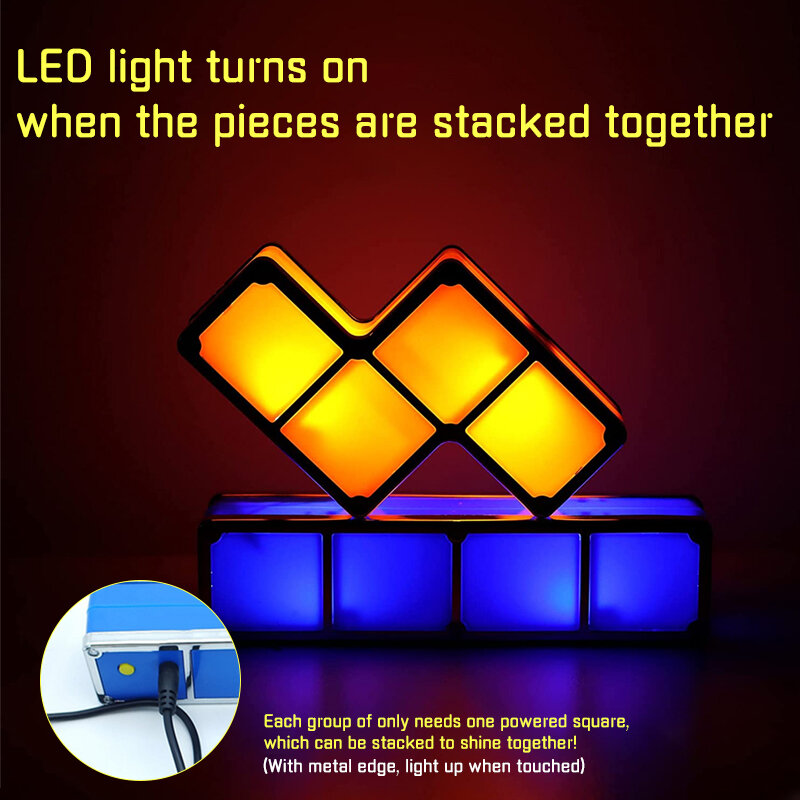 DIY Stackable Night Light LED Puzzle Kids Gift 7 Colors 3D Tangram Light Home Bedroom Desk Lamp Kid Teen Ideal Girl/Boy Birthday