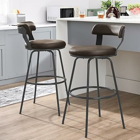 30” Bar Stools Set of 2-Metal  for Kitchen Counter PU Leather stools Swivel Chairs Dining Cafe,Metal Foot