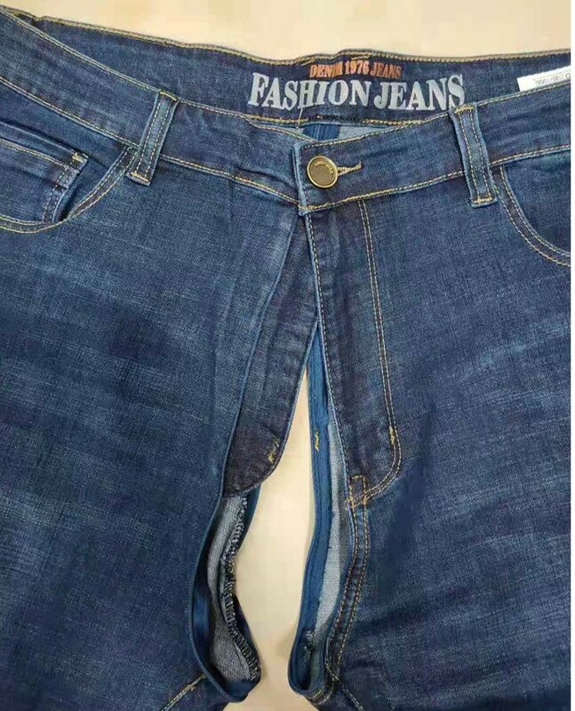 Mannen Jeans Gratis Off Kruis Open Sexy Sex Broek Mannen Losse Elastische Rechte Jeans Casual Grote Maat denim Broek