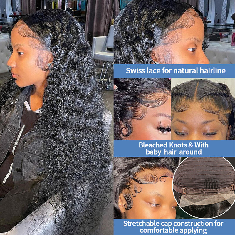 Perruque Lace Front Wig Deep Wave Naturelle HD, Cheveux Humains, 13x4, 30 32 Pouces, 13x6, Pre-Plucked, pour Femme Africaine