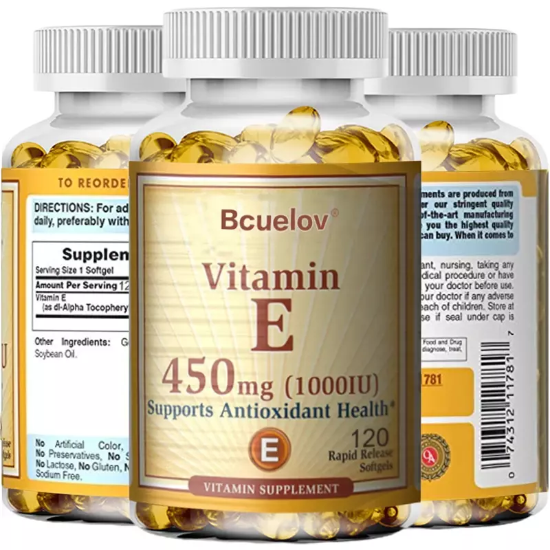Bcuelov Vitamin E 450MG (1000 IU) campuran mendukung sistem imun & nutrisi kulit-antioksidan alami-bebas Gluten & susu