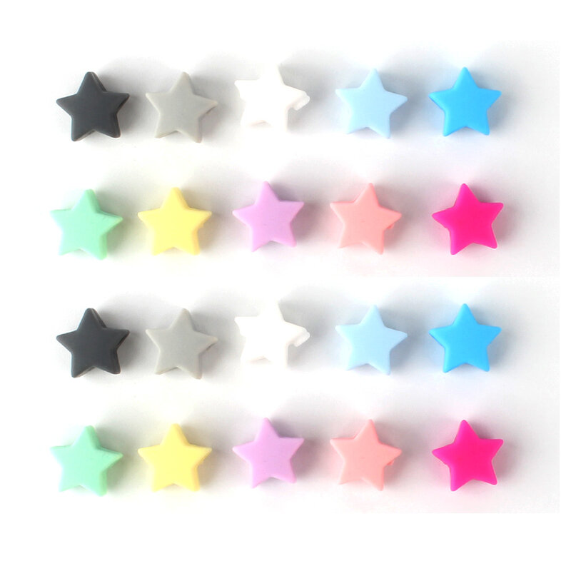 10 stücke Schöne Sterne Herz Baby Silikon Perlen Beißring BPA Kostenlose Still Kautable Zahnen Spielzeug Perlen Schnuller Kette DIY Halskette
