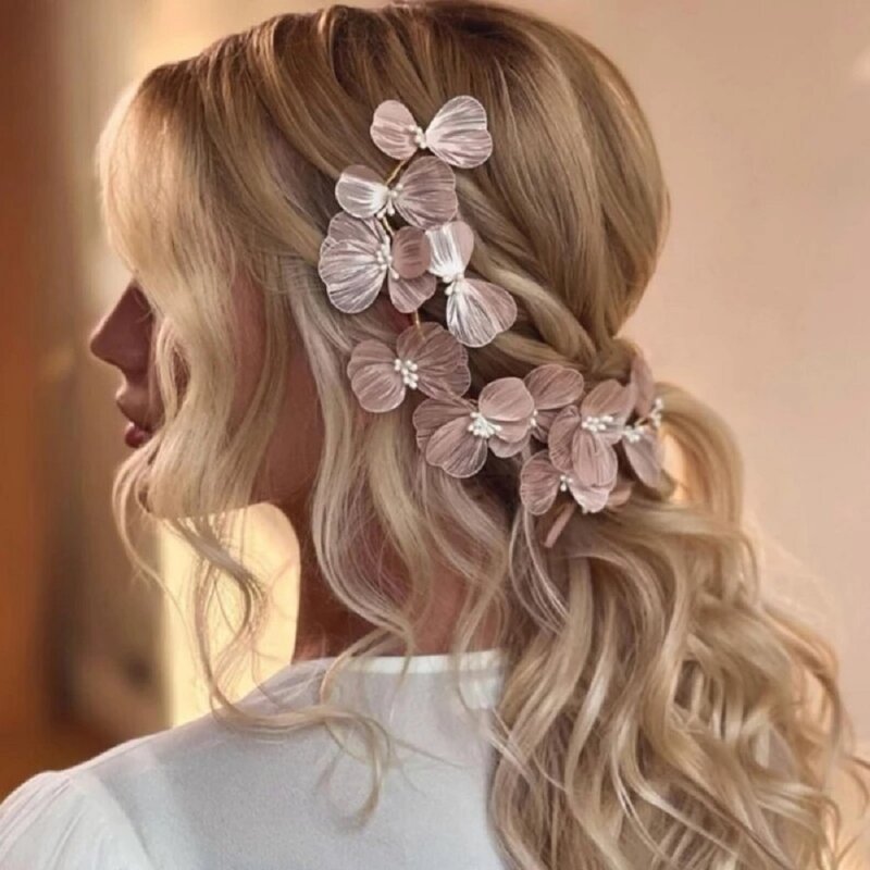 Bando bunga perhiasan rambut pengantin bando kristal mutiara aksesori rambut pernikahan Tiara pesta ulang tahun untuk wanita mahkota marige
