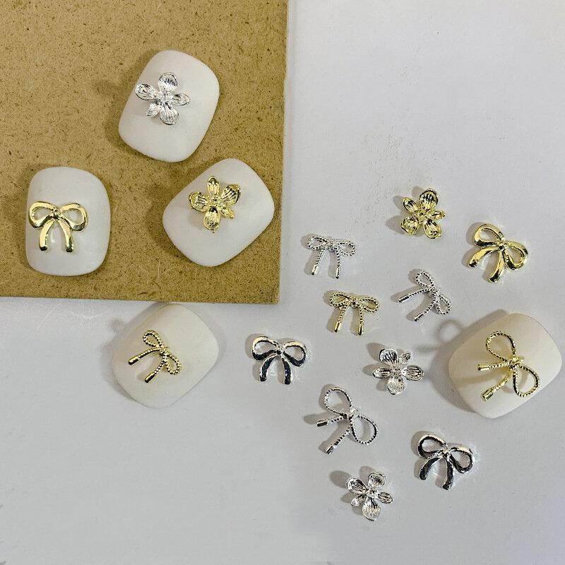 Decoración de uñas con lazo de Metal para niñas, 10 piezas, 3D, flores, encanto, bricolaje, manicura
