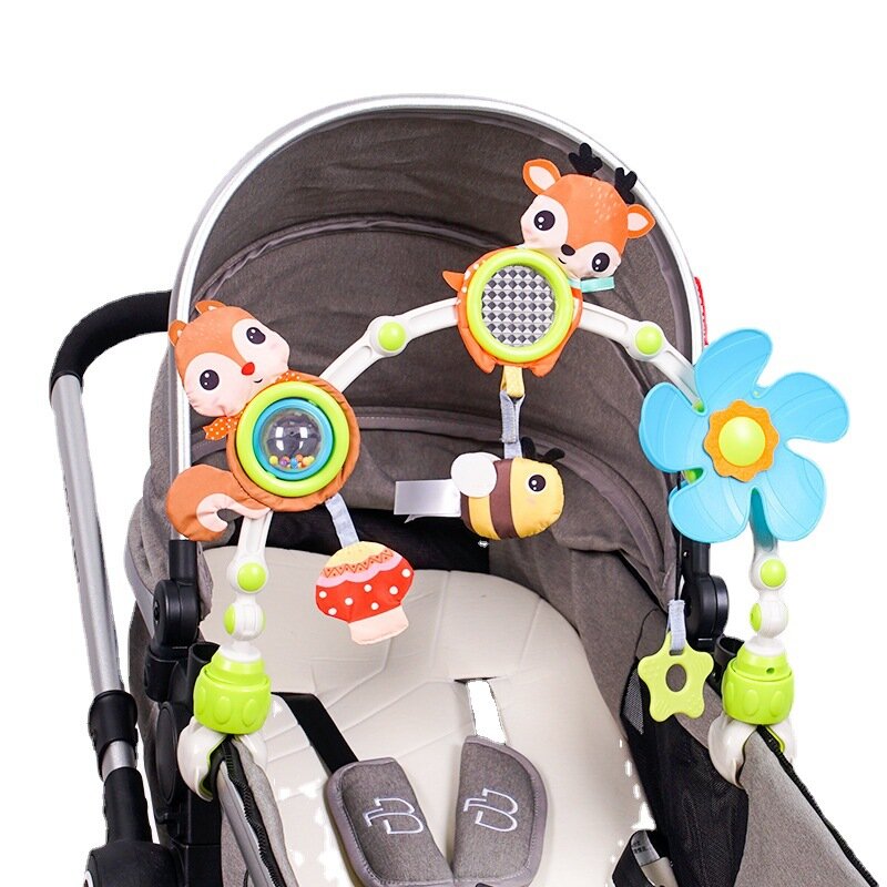 Mainan lengkungan kereta bayi klip pada bayi Pram aktivitas lengkungan musik mainan sensorik perjalanan seluler tempat tidur bayi mainan kursi mobil untuk bayi