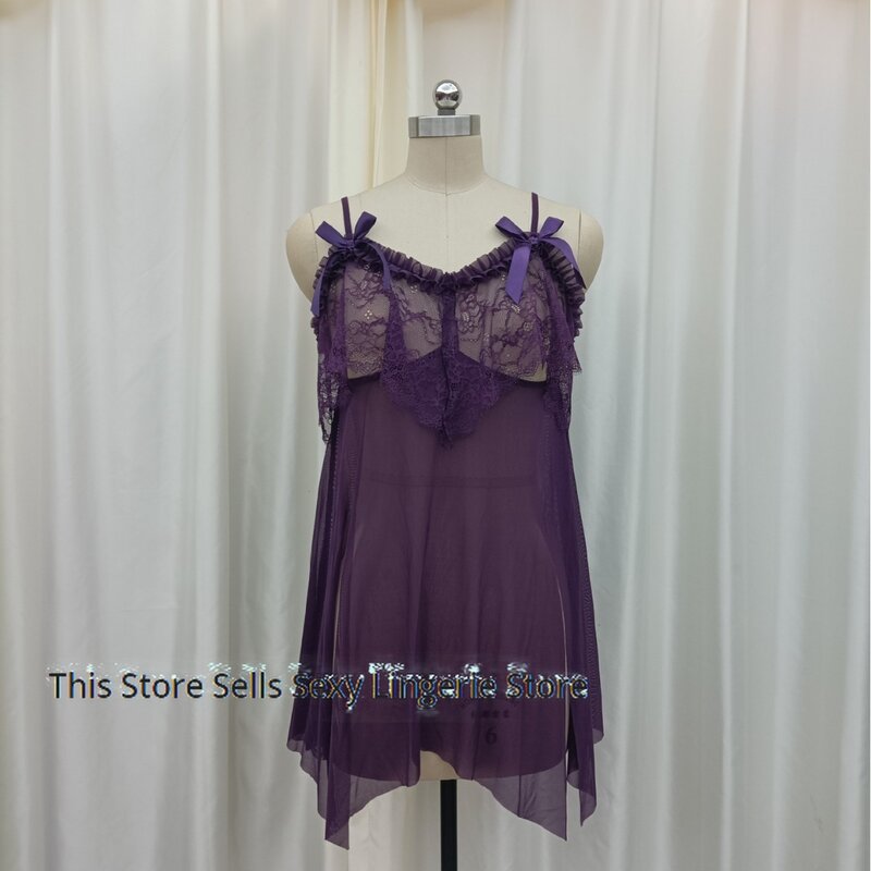 Sexy, sexy, empty, tempting double shoulder straps, suspenders, mesh nightgown, lace, breathable women's pajamas 8185