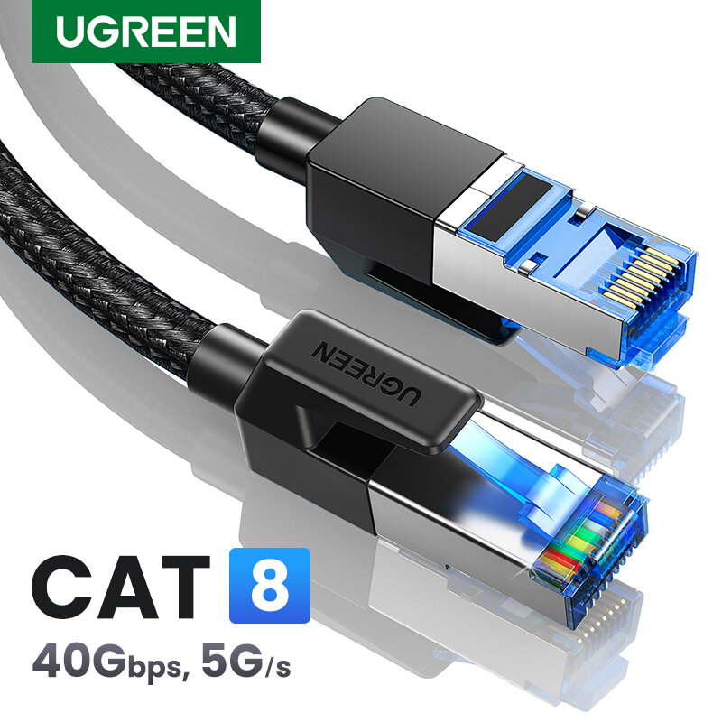 UGREEN 이더넷 케이블 CAT8 40Gbps 2000MHz CAT 8 네트워킹 면화 꼰 인터넷 Lan 코드 PS 4 라우터 RJ45 케이블
