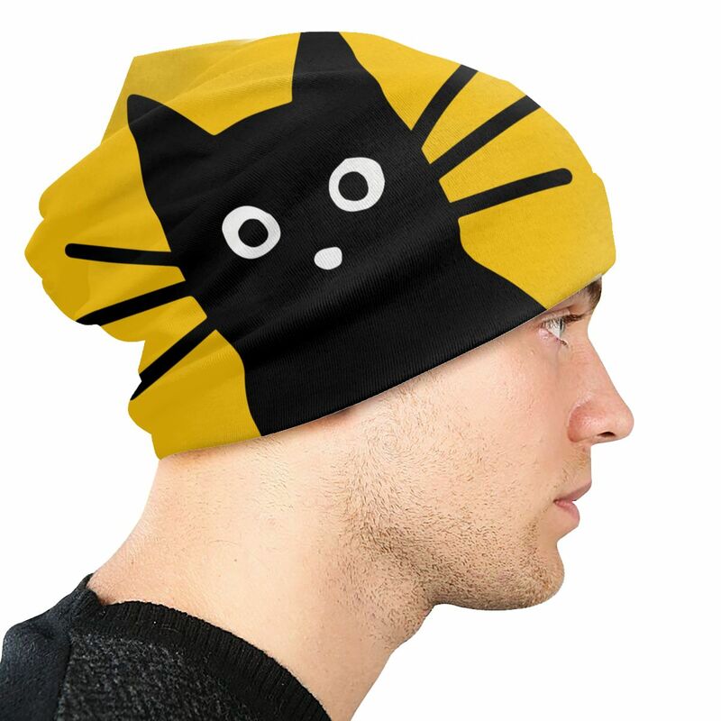 Cappelli sottili a doppio strato antivento con cofano Unisex gatto nero per uomo donna