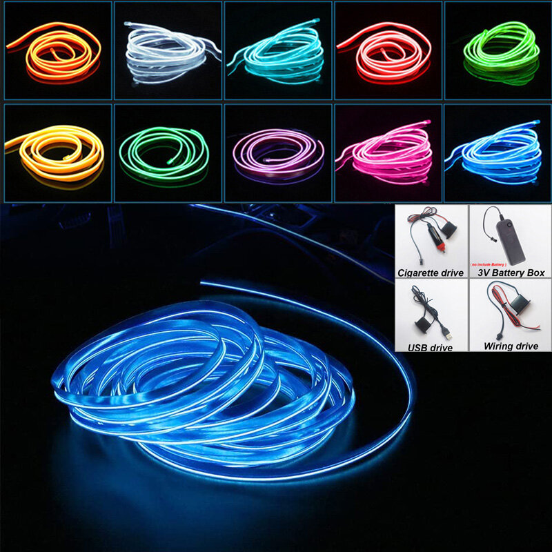 Car Interior Led Decorative Lamp EL Wiring Neon Strip For Auto DIY Flexible Ambient Light USB Party Atmosphere Diode 1/2/3/5M