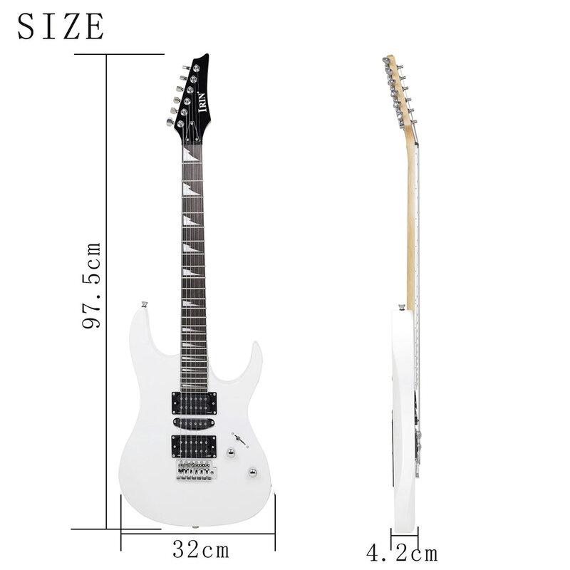 IRIN-Guitarra eléctrica blanca de 24 trastes, 6 cuerdas, cuerpo de Arce, cuello, afinador amplificador, Capo, recoger piezas de tela de limpieza