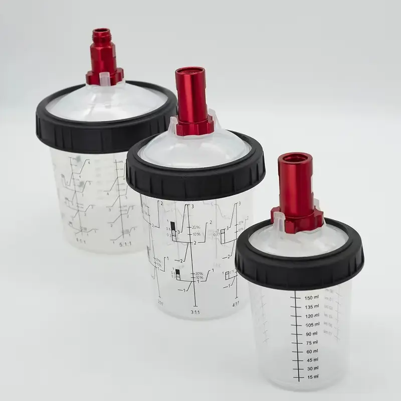 スプレーガン用スプレーガンカップアダプター、使い捨て測定カップ、サンツールアウトレット、赤、pps、16x1.5、14x1