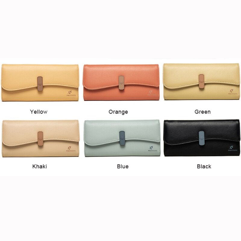 Three Fold Female Wallet New PU Leather Long Card Holder Solid Color Coin Purse for Women Student