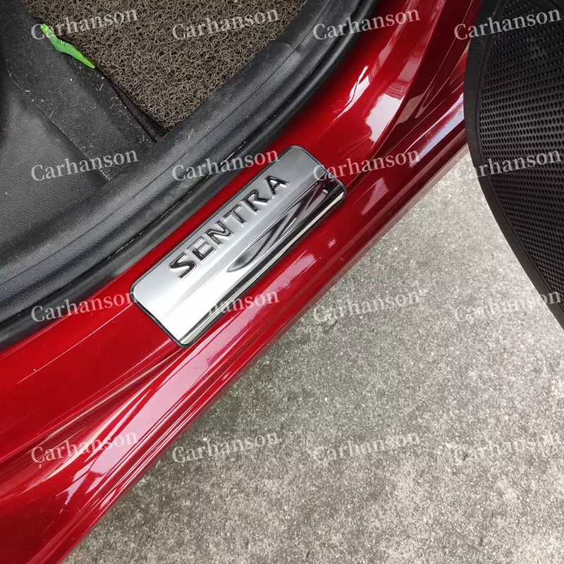 แผ่นกันรอยขีดข่วนสำหรับรถยนต์แผ่นติดแถบติดขอบประตูทำจากสแตนเลสสตีลสำหรับ Nissan Sentra 2024อุปกรณ์เสริมคันเหยียบสติกเกอร์2023