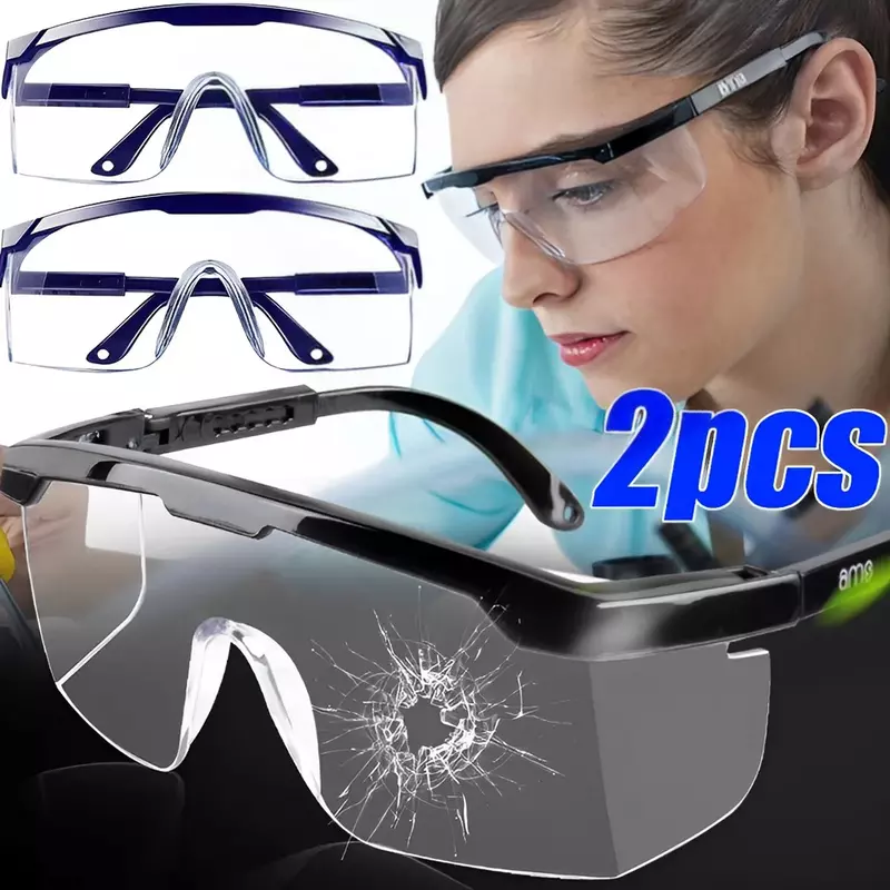 2PCS Work Safety Anti-Splash Eye Protection Goggles Glass Windproof Dustproof Waterproof Protective Glasses Cycling Goggles