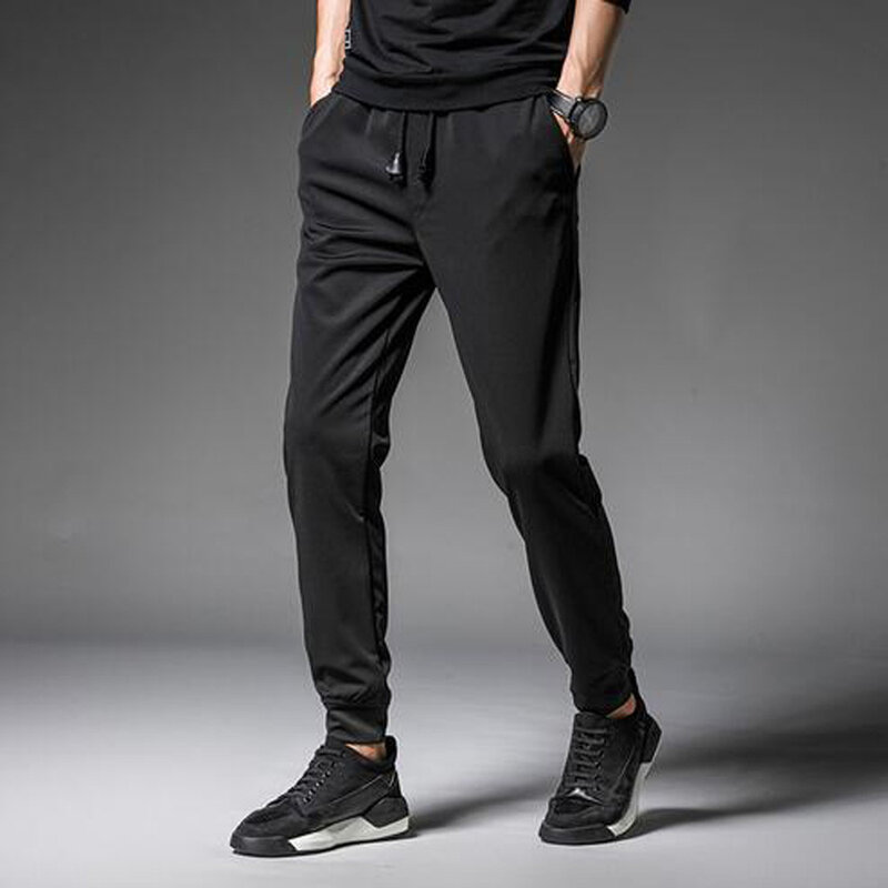 2023 New Men'S Korean Fashion Casual Fashion Summer Thin Quick Drying Ice Silk Straight Pants Loose Sports 9-Point Boy Trousers