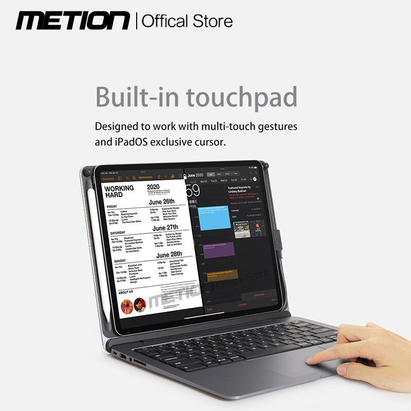DOQO 2018/2020/2021 iPad Pro 12.9 "อลูมิเนียมคีย์บอร์ด Trackpad พร้อม Docking 8-In-1 Docking สถานี Magic Keyboard ปากกาถาด