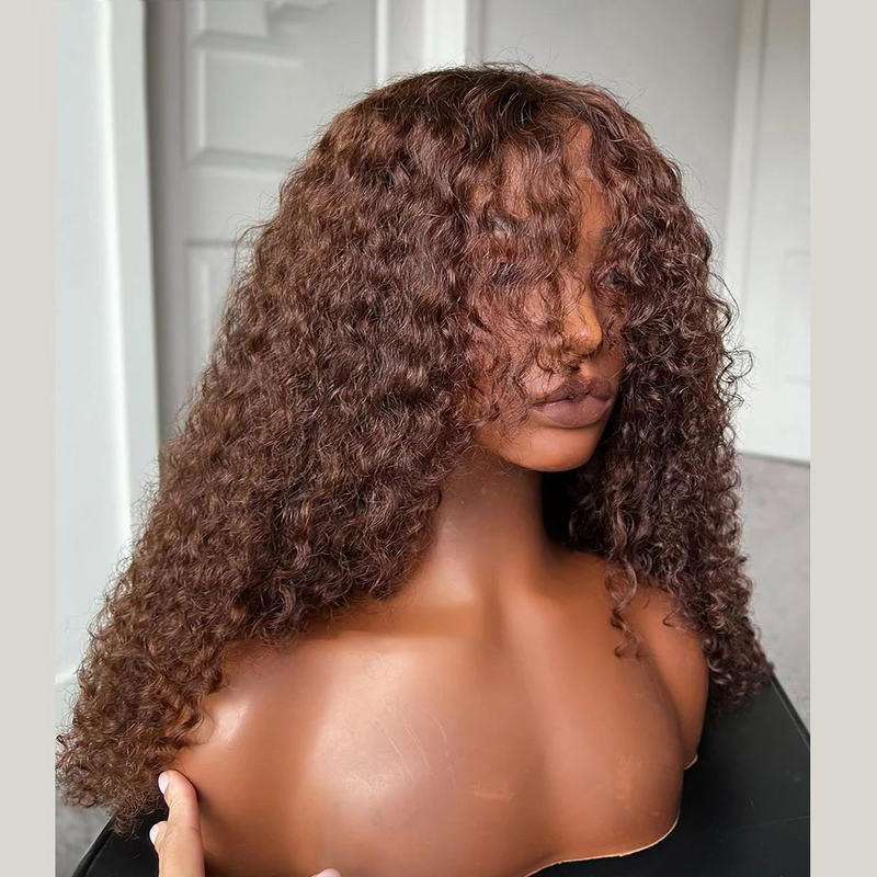 Длинный коричневый 180 плотность 26 дюймов мягкий бесклеевой кудрявый машинный парик с челкой для женщин BabyHair предварительно выщипанный термостойкий