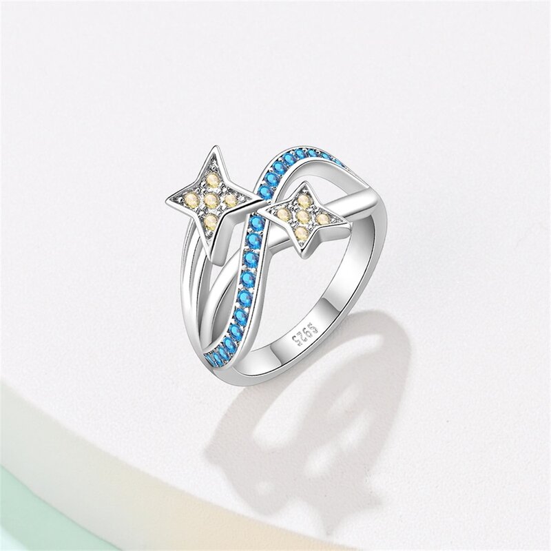Creative 925 Sterling Silver Yellow Star Irregular Geometric Ring For Women's Wedding Anniversary Jewelry Gift
