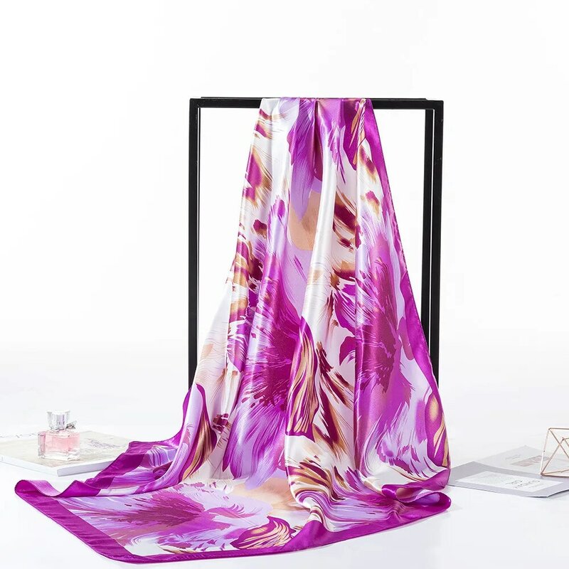 Pañuelo de seda con estampado bohemio para mujer, bufanda cuadrada de 90cm con diseño de flores coloridas, estilo Retro, Hijab, diadema, silenciador
