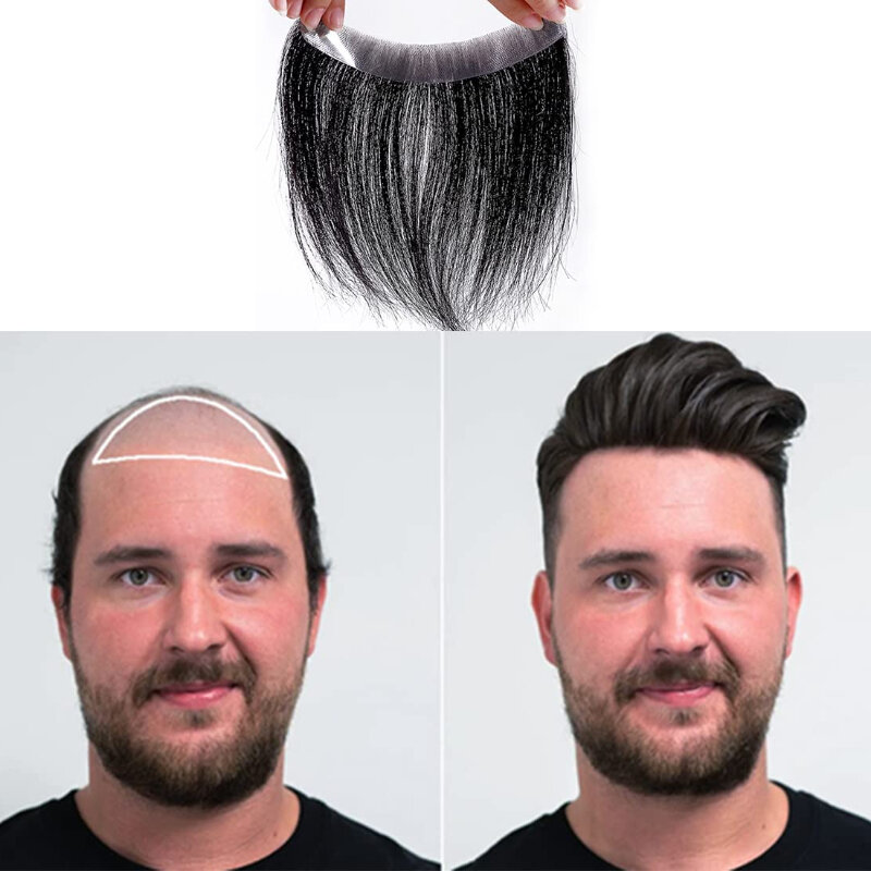 Fully Hand Woven DIY Mens Frontal Hairpiece Hair Topper Piece Bald Spot Hair Patch Toupee for Men Pelucas De Cabello 100% Humano
