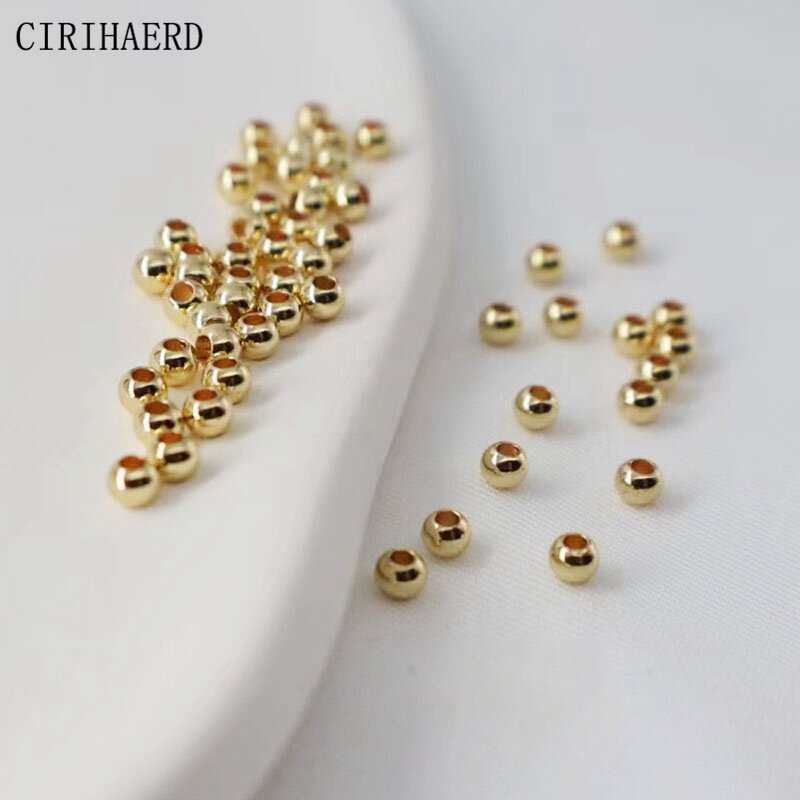 Manik longgar 2/2, 5/3/4/5/6mm manik bulat 14K berlapis emas asli manik-manik Spacer bola halus DIY perhiasan membuat persediaan manik-manik grosir