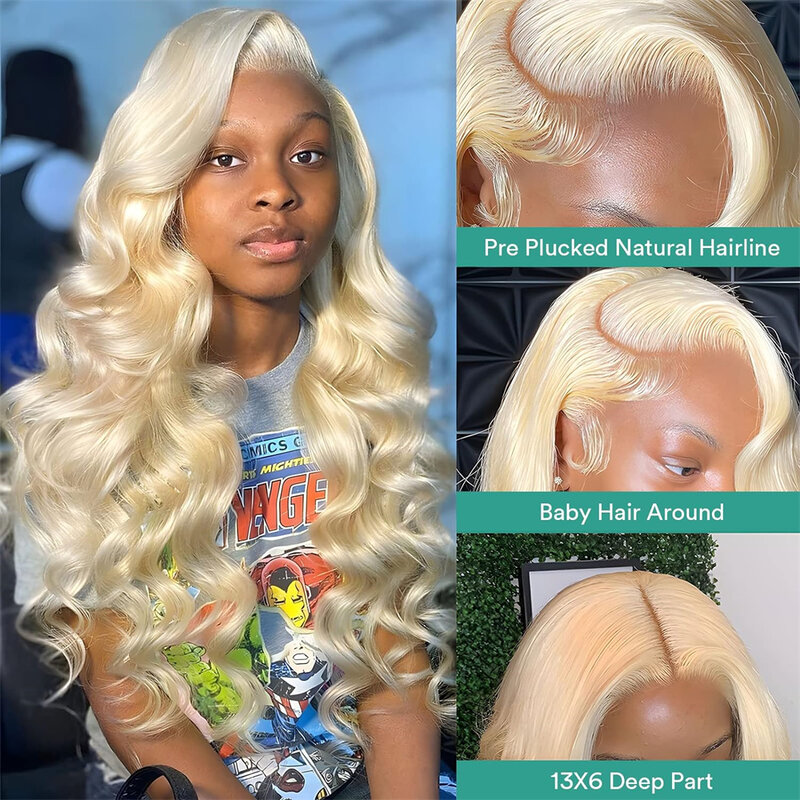 Brazilian 34 36 inches Body Wave 613 Honey Blonde HD Transparent Lace Front Human Hair Wigs 13x6 Lace Frontal Wig Glueless Wig