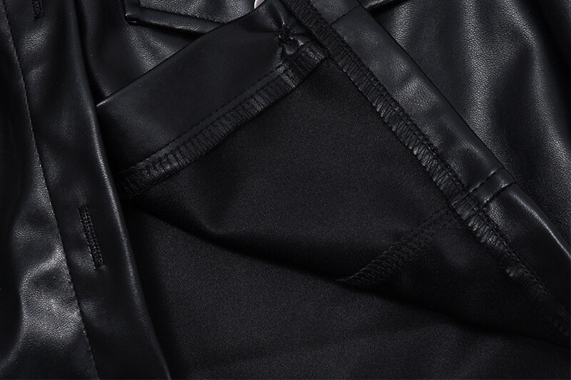 Jaqueta de couro falso feminina, manga longa, casacos de botão baixo, tops monocromáticos com lapela, outwear preto, estilo de rua, moda primavera e outono