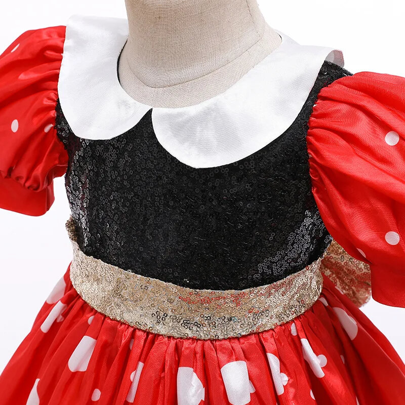 Детское платье в горошек, с коротким рукавом и пышными рукавами