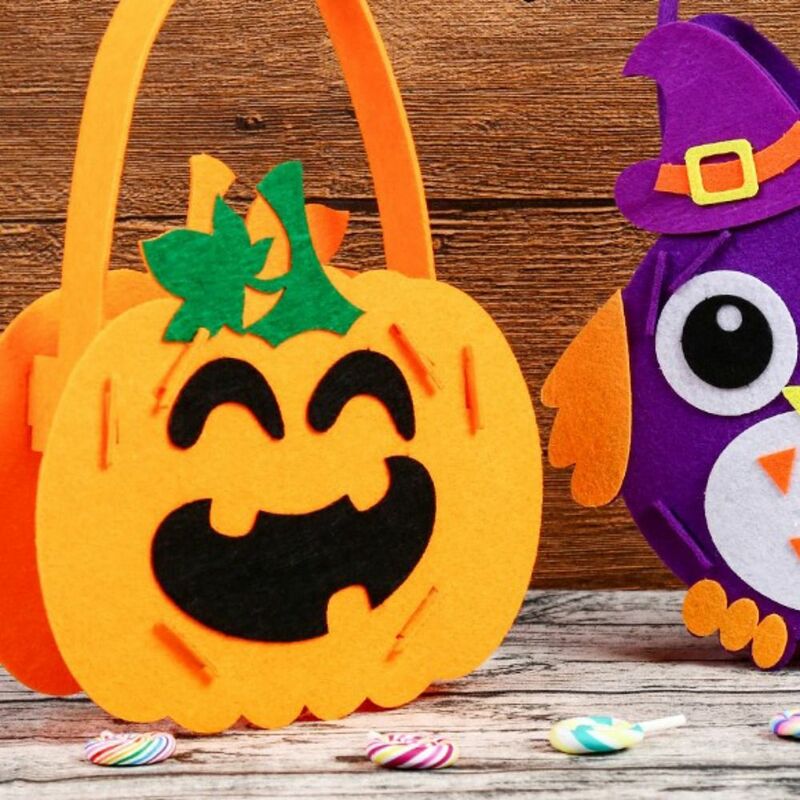 DIY Halloween Candy Bag DIY Trick or Treat Bag Non-woven Fabric Portable Ghost Bat Pumpkin Bag for Kids Party Halloween Gift