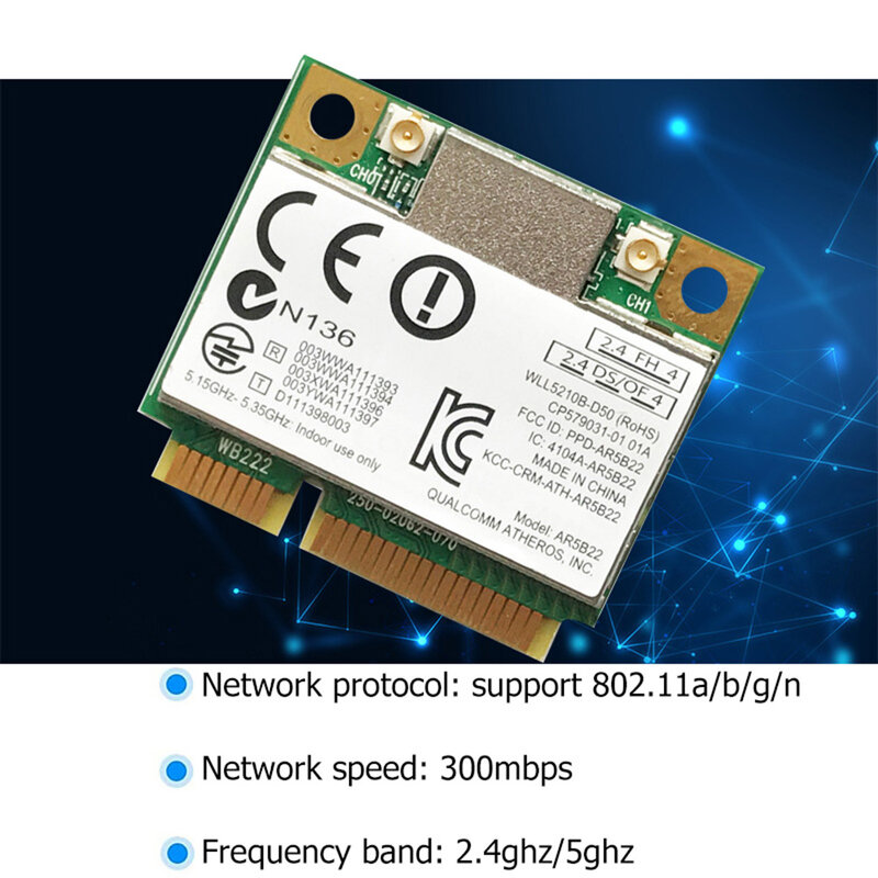 2.4G/5G Mini PCI-E محول لاسلكي 300M بطاقة شبكة بلوتوث واي فاي للكمبيوتر المحمول