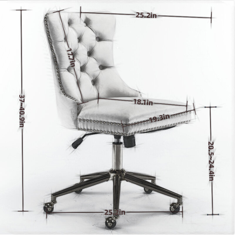 Wygodne i stylowe krzesło biurowe A&A Furniture z aksamitną tapicerką i guzikami w kolorze beżowym ze złotą metalową podstawą - regulowane