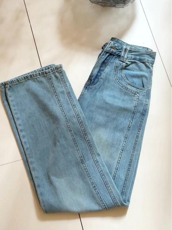 FINEWORDS 2024 najnowsze dżinsy z szeroką nogawką damskie z wysokim stanem w stylu Vintage klasyczny niebieski spodnie luźny dżins koreańskie dżinsy Streetwear