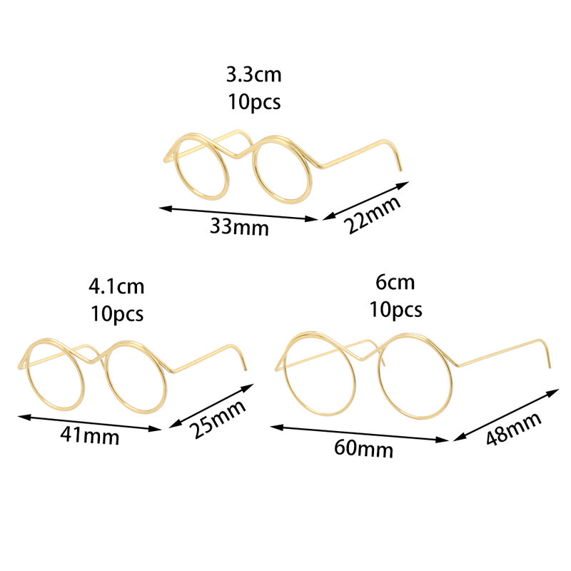 10 قطعة نظارات دمية الرجعية المعادن إطار دائري Lensless نظارات لعبة مصغرة النظارات لتقوم بها بنفسك دمية خلع الملابس اكسسوارات النظارات