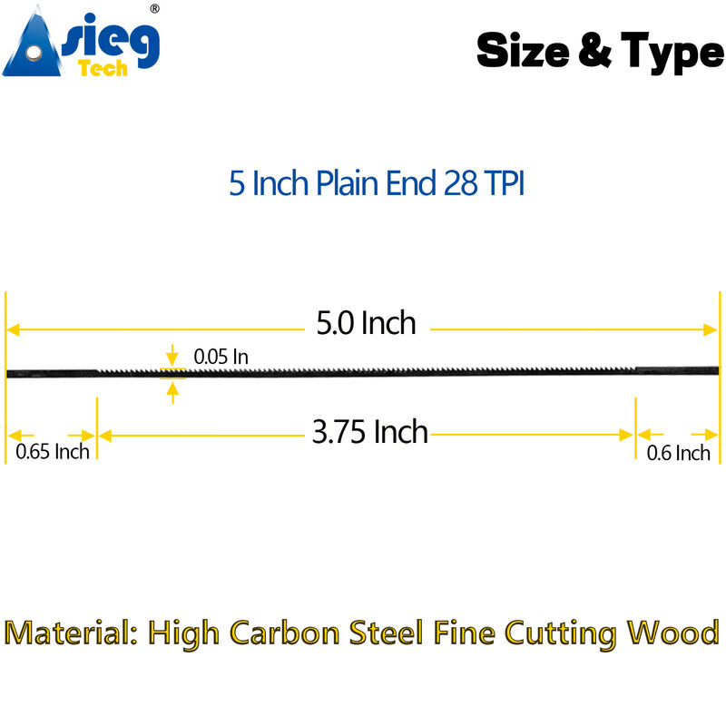Plain End Scroll Saw Blade Set （28TPI, 1~40PCS）5 Inch Fit for 5 Inch Scroll Saw