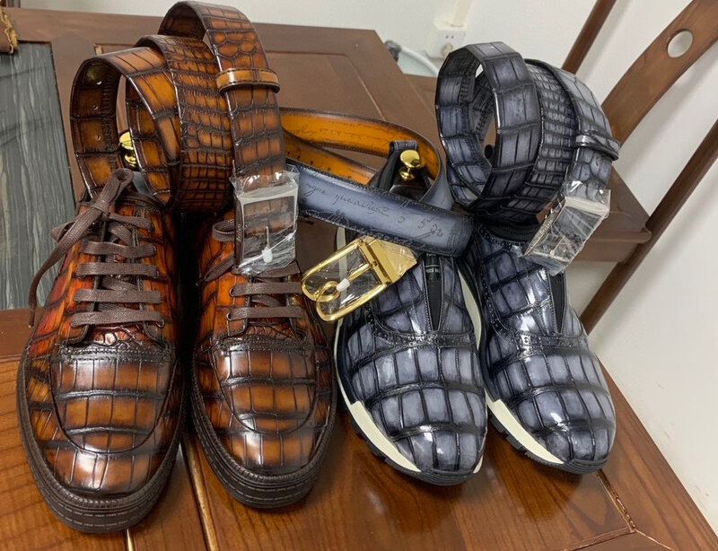 2023 Seetoo Playtime Crocodile Skin Sneakers Skateboard Shoes Can Change Color Handmade Cowhide Inner Size 35-45 Luggage Access