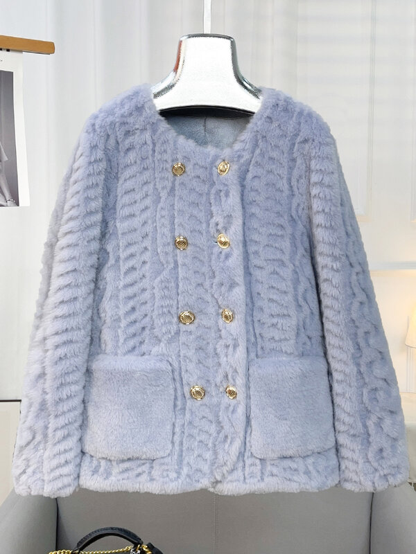 2024 Winter New Flower Cutting Particle Sheep Fleece Coat Lamb Fur Grass Fur Integrated Short Fashion Coat for Women