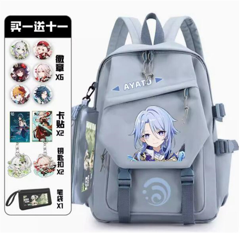 Genshin Impact Backpack with Pain Pack Badge, mochila à prova d'água Anime, bolsa de viagem para adolescente menina e menino, livro do estudante, caixa de lápis