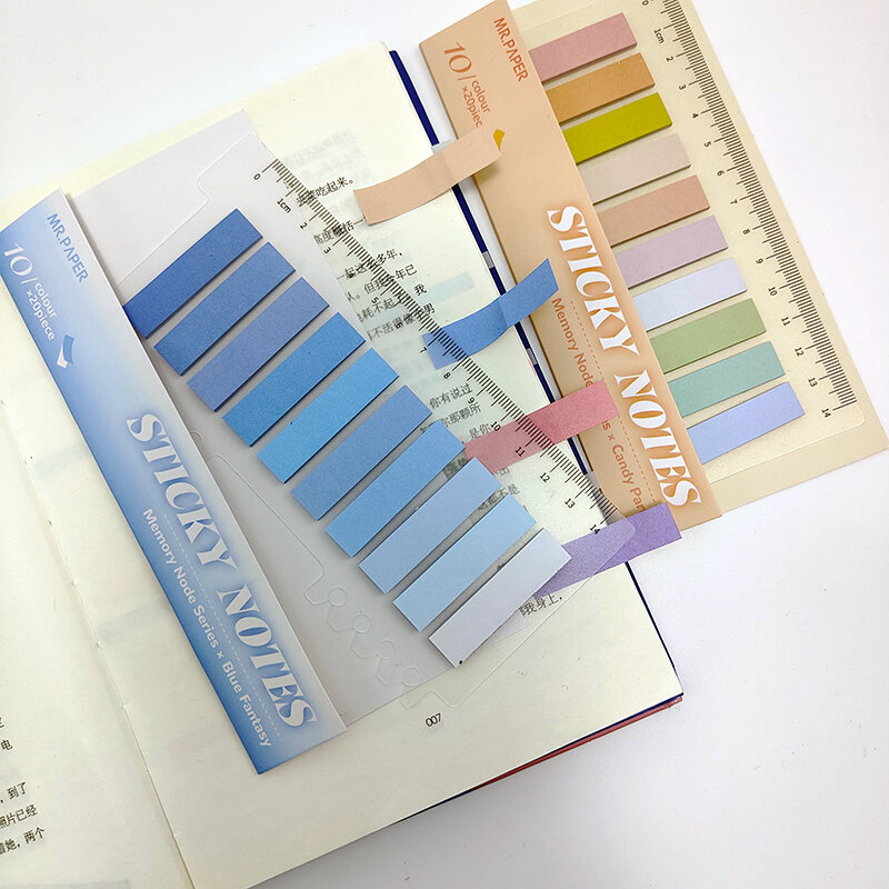 KindFuny-Bloc de notas adhesivas Morandi, notas adhesivas Kawaii de Color degradado, lindo índice, marcapáginas, 200 hojas