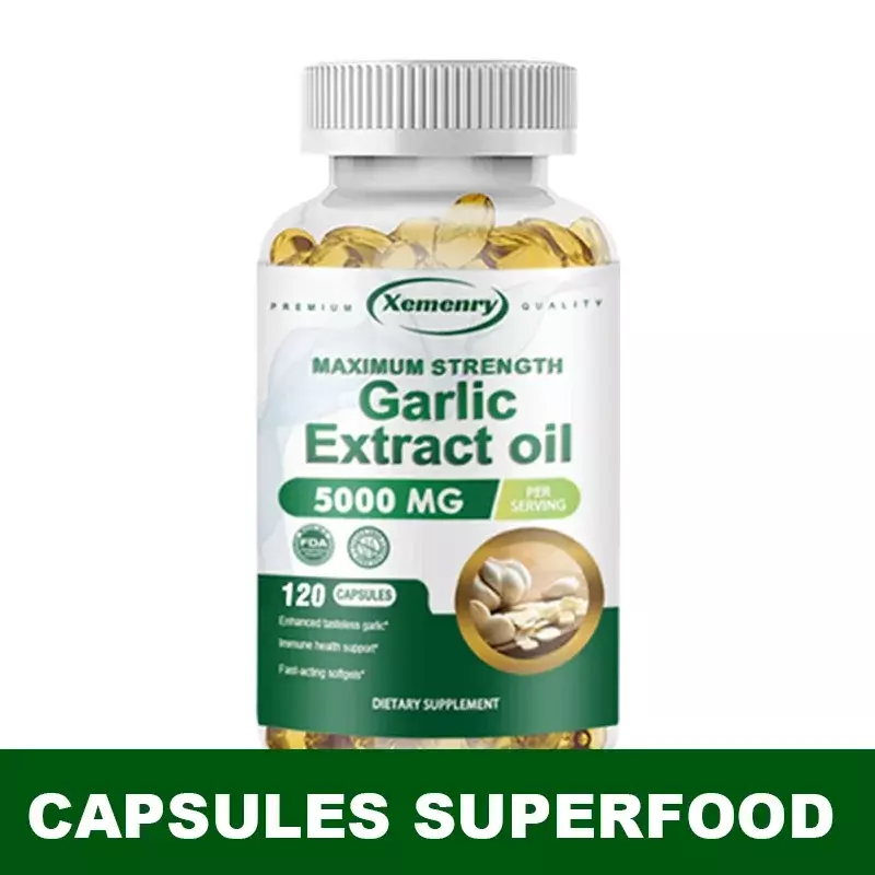 Organic Garlic Capsules 5000 Mg Promote Cardiovascular and Heart Health and Prevent Cardiovascular Fat Deposits
